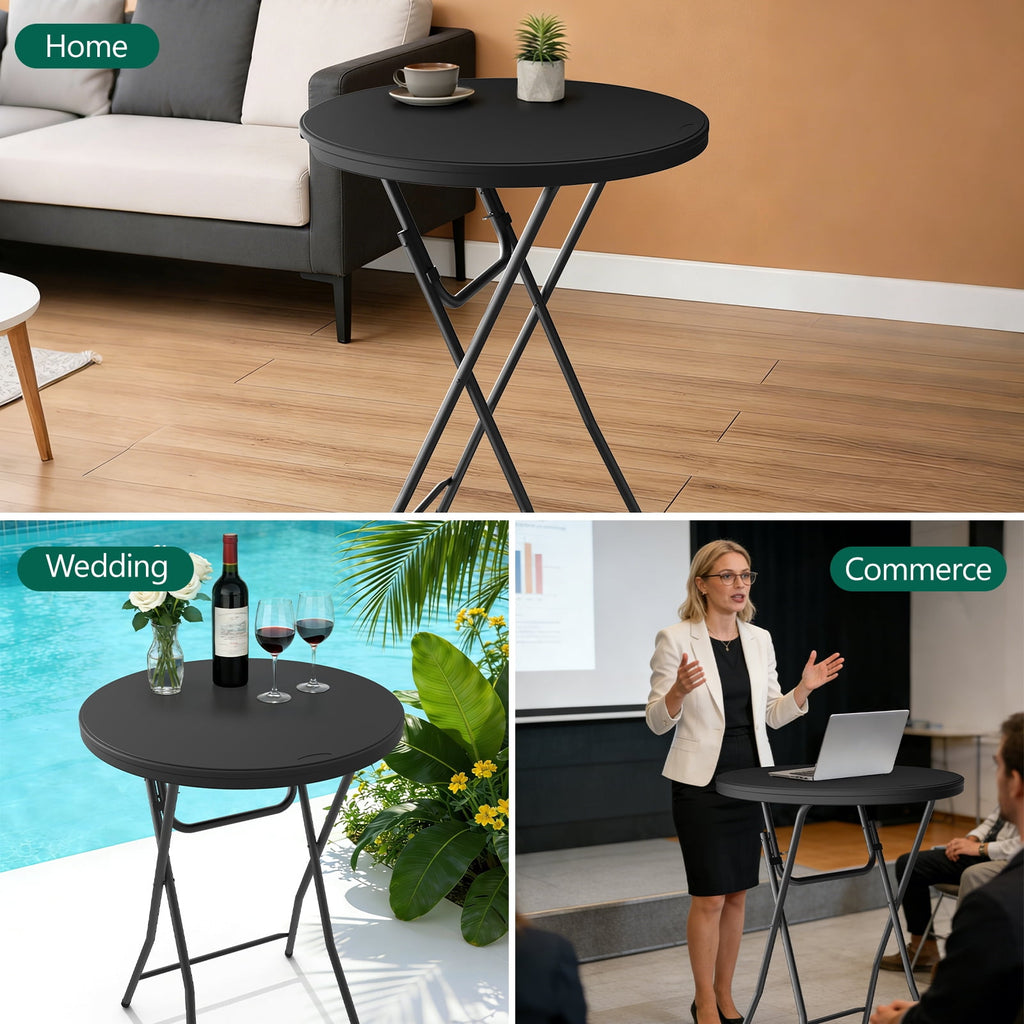 HaiNova 32in Folding Round High Top Table, Cocktail Table, with Removable Legs, Tall Bistro Foldable Bar Height Table for Parties, Patio, Black