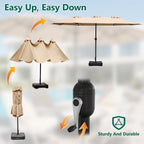 HaiNova 15Ft Patio Umbrella With Base-Mounted, Foldable And Portable Outdoor Sunshade For Backyards, Beaches And Gardens, Khaki