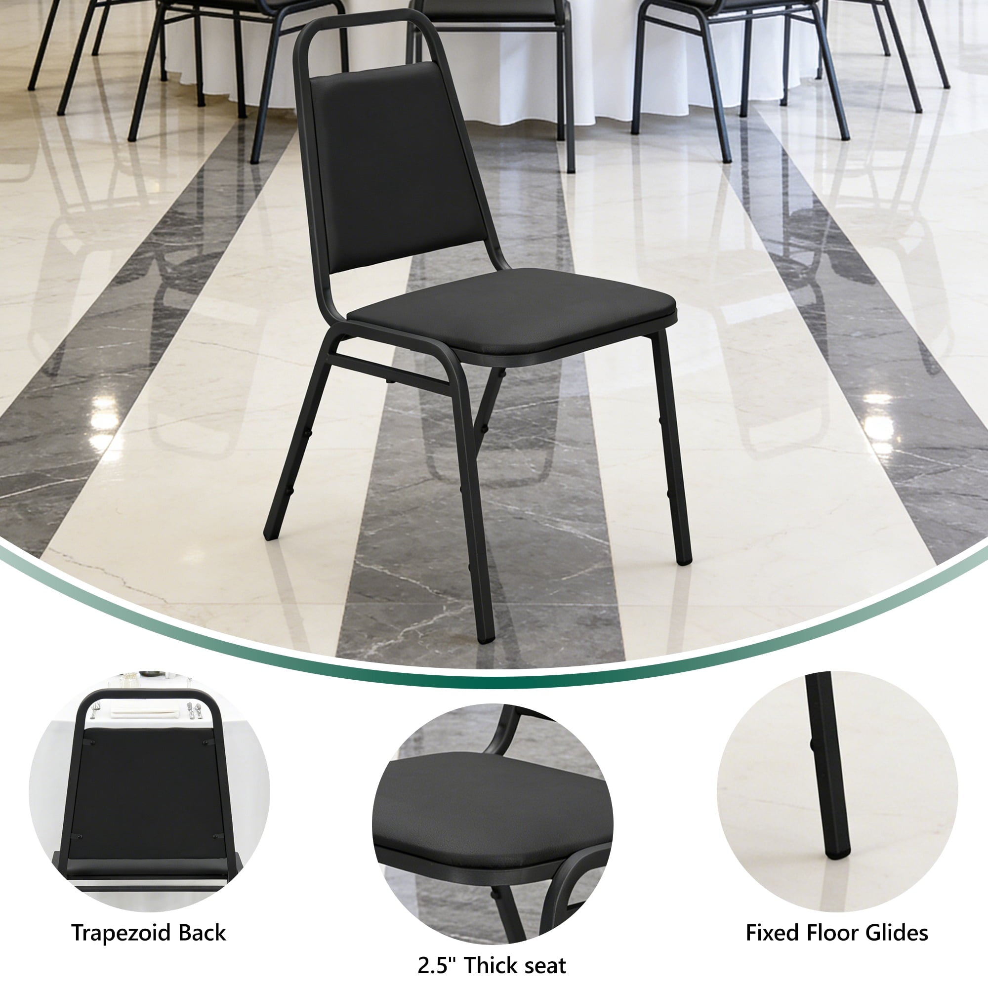 HaiNova Trapezoidal Back Vinyl Stacking Banquet Chair, Multipurpose Stacking Chair with Padded Seat and Back,for Weddings,dinners, Black