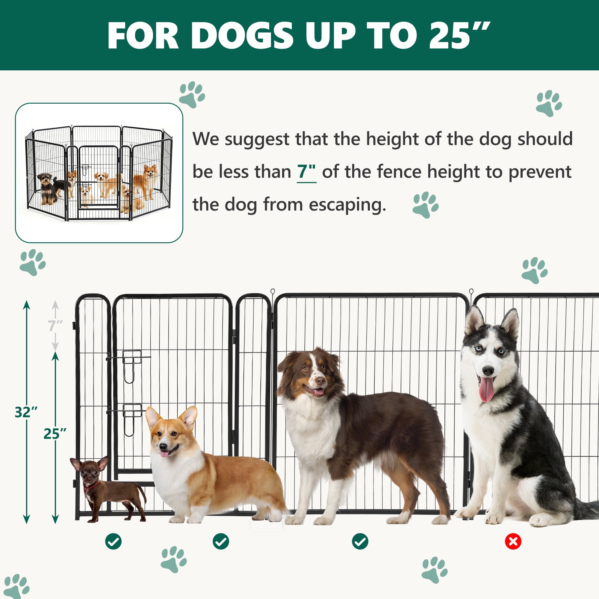 WLLJOY Dog Playpen, 32 Inch 8 Panels Heavy Duty Metal Pet Fence for Indoor/Outdoor, Large Dog Exercise Pen for RV Camping/Yard/Garden, Black