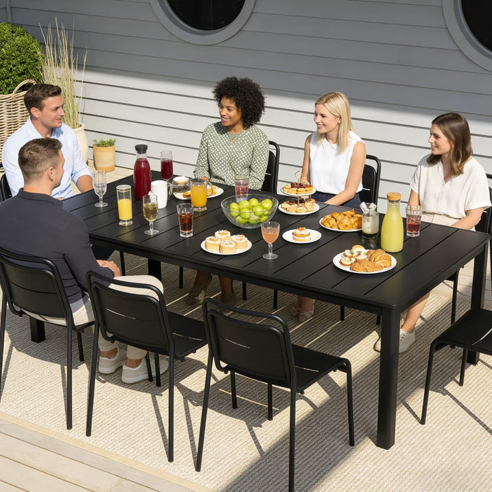 HaiNova Metal Stackable Dining Chairs with Armrest 4 Pack, Black Outdoor Heavy-Duty Chair, 300 lbs Max - All Weather for Indoor/Outdoor
