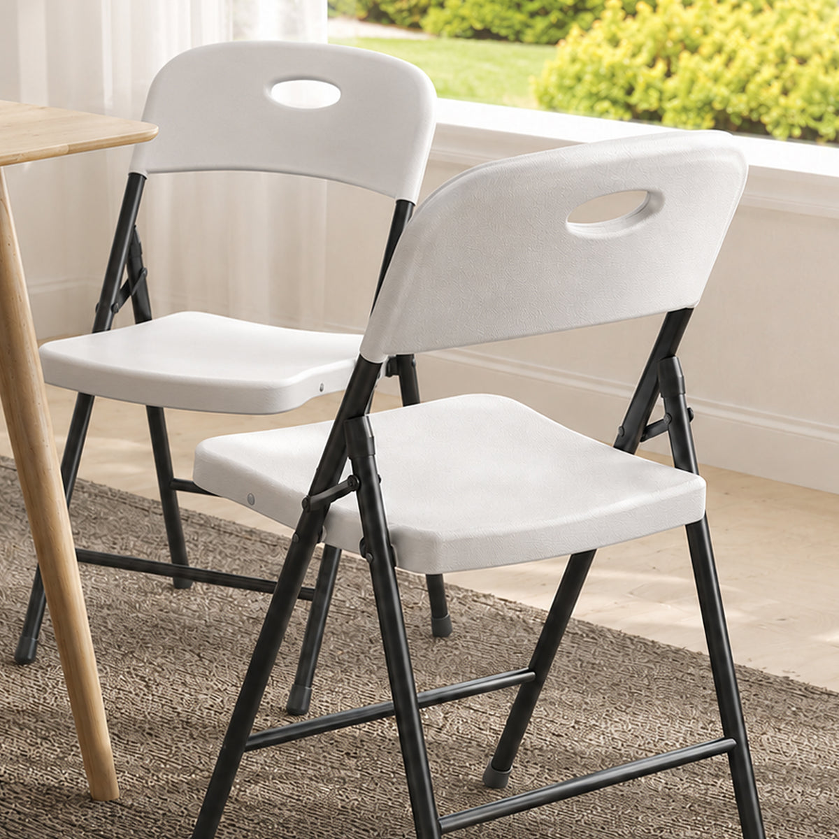 HaiNova 4PCS Black Plastic Folding Chair Set, 400-Pound Portable Waterproof and Wear-Resistant Folding Chair with Steel Frame for Picnics and Business