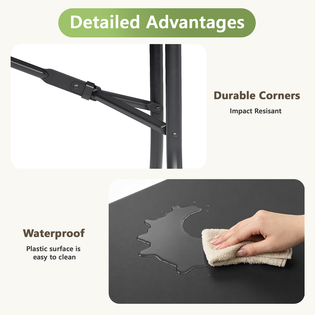 5FT Folding Table, Heavy Duty Plastic Table with Foldable Legs, Black