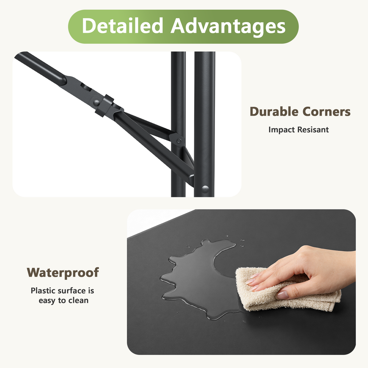 4ft Folding Table, Heavy Duty Plastic Card Table with Foldable Steel Legs, Metal Frame Support up to 400 lb, Portable for Indoor, Outdoor, Picnic, Camping, Dining, Party, White