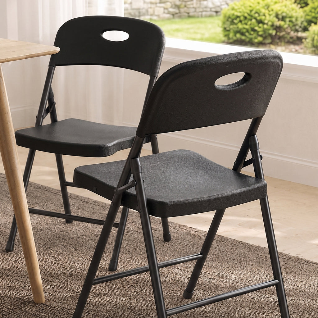 HaiNova 4PCS Black Plastic Folding Chair Set, 400-Pound Portable Waterproof and Wear-Resistant Folding Chair with Steel Frame for Picnics and Business