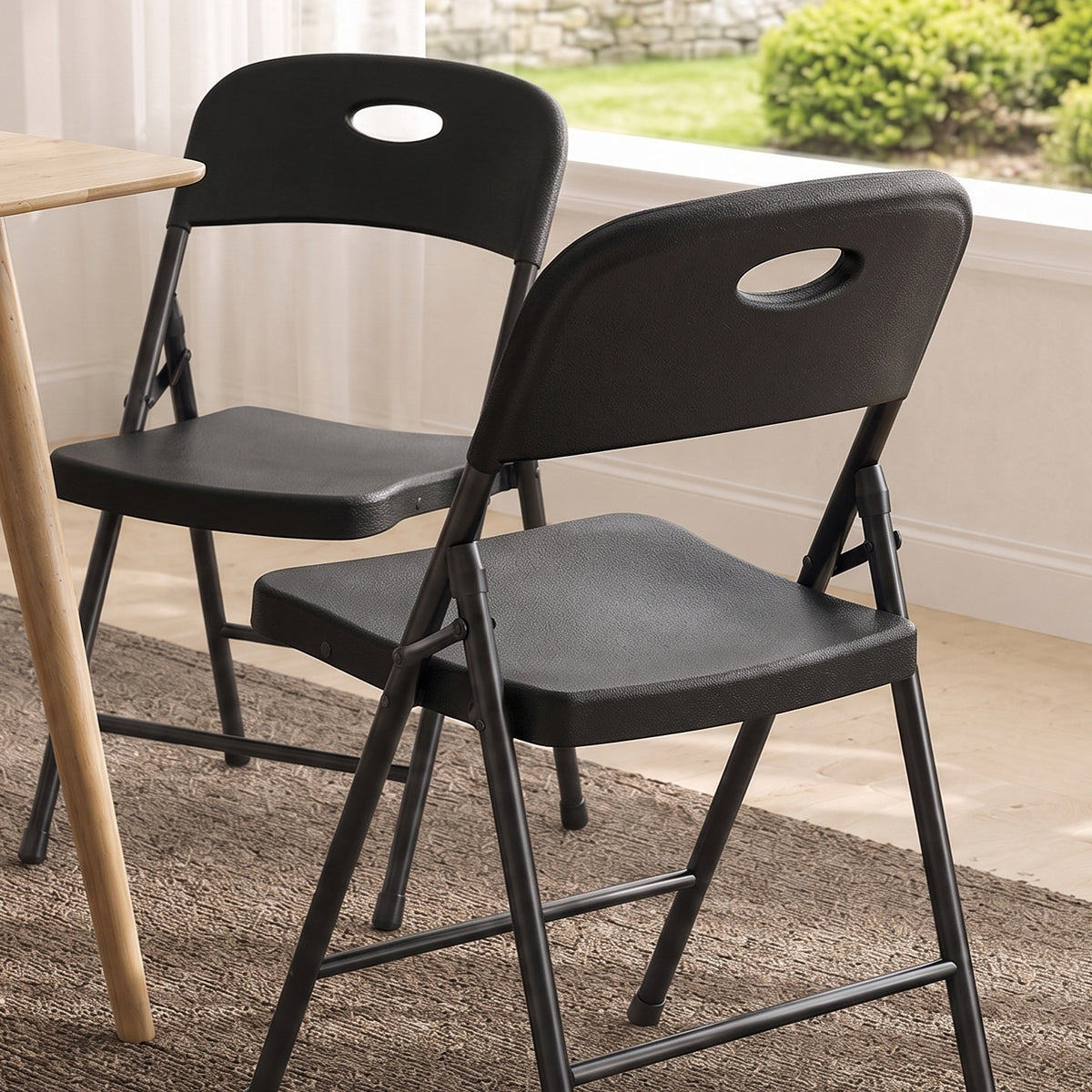 HaiNova 4PCS Black Plastic Folding Chair Set, 400-Pound Portable Waterproof and Wear-Resistant Folding Chair with Steel Frame for Picnics and Business