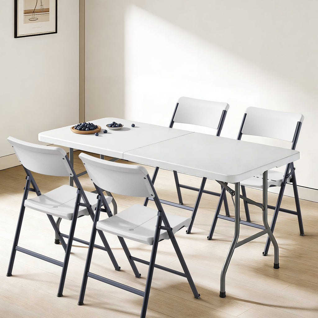 Folding Chair 4 Pack, Portable Heavy Duty Foldable Chair Plastic Seat with Steel Frame for Indoor and Outdoor, Dinning, Party, Wedding, Office, Patio, Garden, White