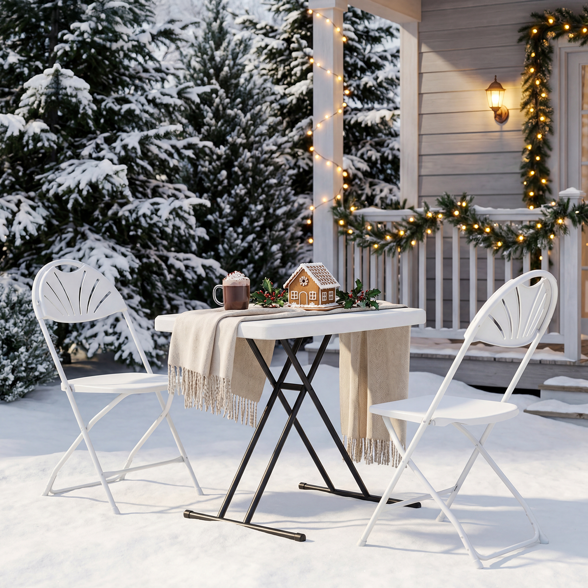 HaiNova 2 Pack Fan Back Folding Chairs, Metal Frame Indoor Outdoor Portable Stackable Seat, for Party Home Events Capacity 650 lbs, White