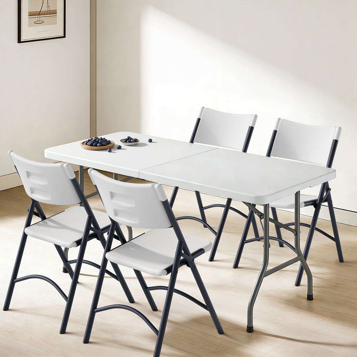 Folding Chairs 4 Pack, Outdoor Portable Foldable Chair with Steel Frame, 500lbs Capacity Heavy Duty Metal White Plastic Folding Chairs for Patio, Picnic, Kitchen, Dining