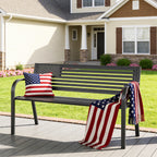 47" Outdoor Garden Bench, Iron Steel Frame Patio Bench with Backrest, Black