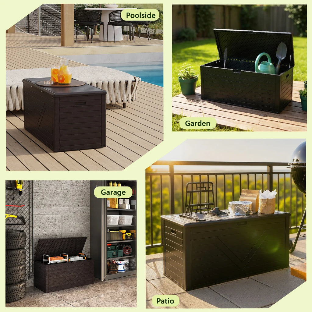 HaiNova 260 Gallon Outdoor Storage Box, Large Resin Deck Boxes Outdoor Waterproof, Deck Storage Box for Patio Furniture Outdoor Cushions, Throw Pillows, Garden Tools and Pool Floats, Black