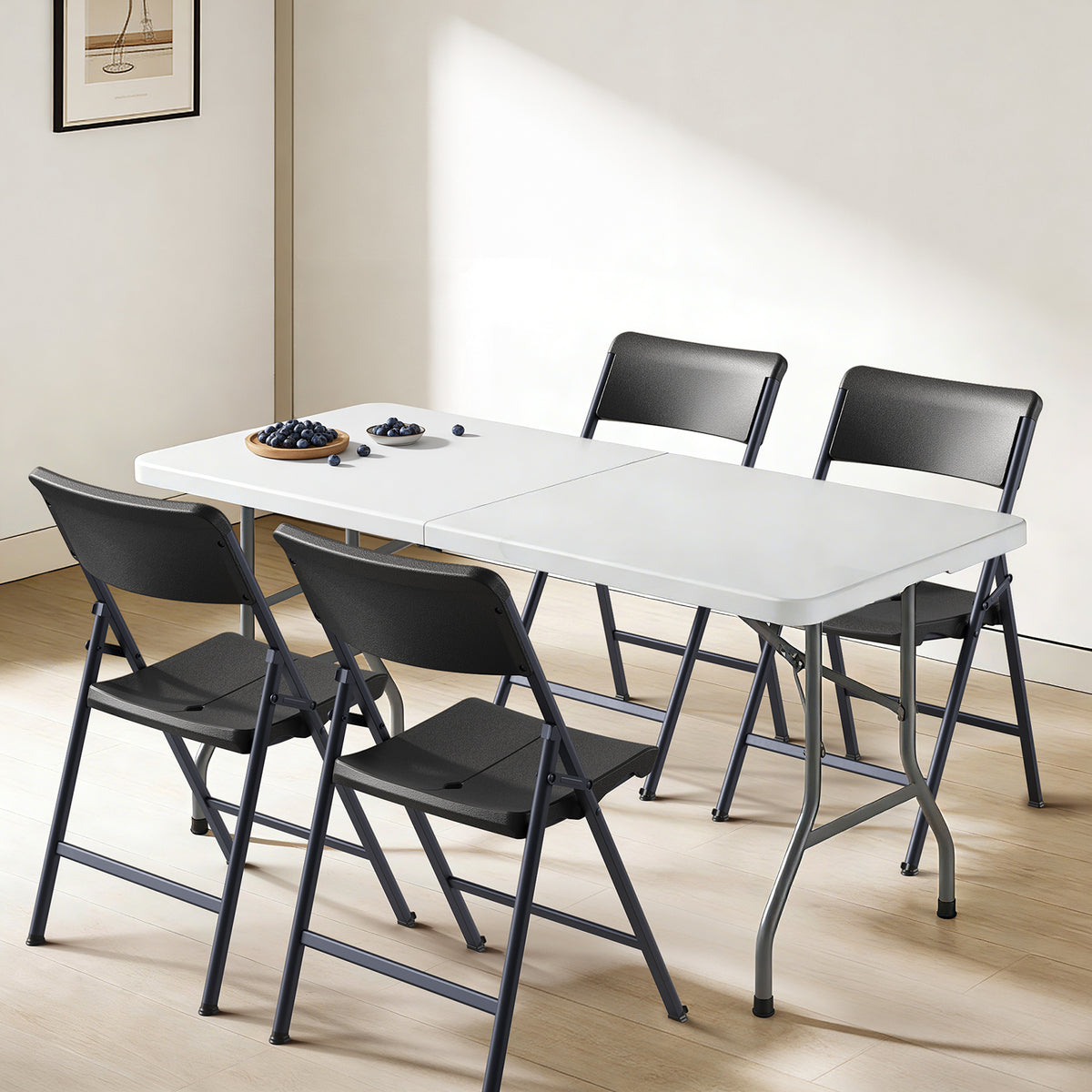 Folding Chair 4 Pack, Portable Heavy Duty Foldable Chair Plastic Seat with Steel Frame for Indoor and Outdoor, Dinning, Party, Wedding, Office, Patio, Garden, White