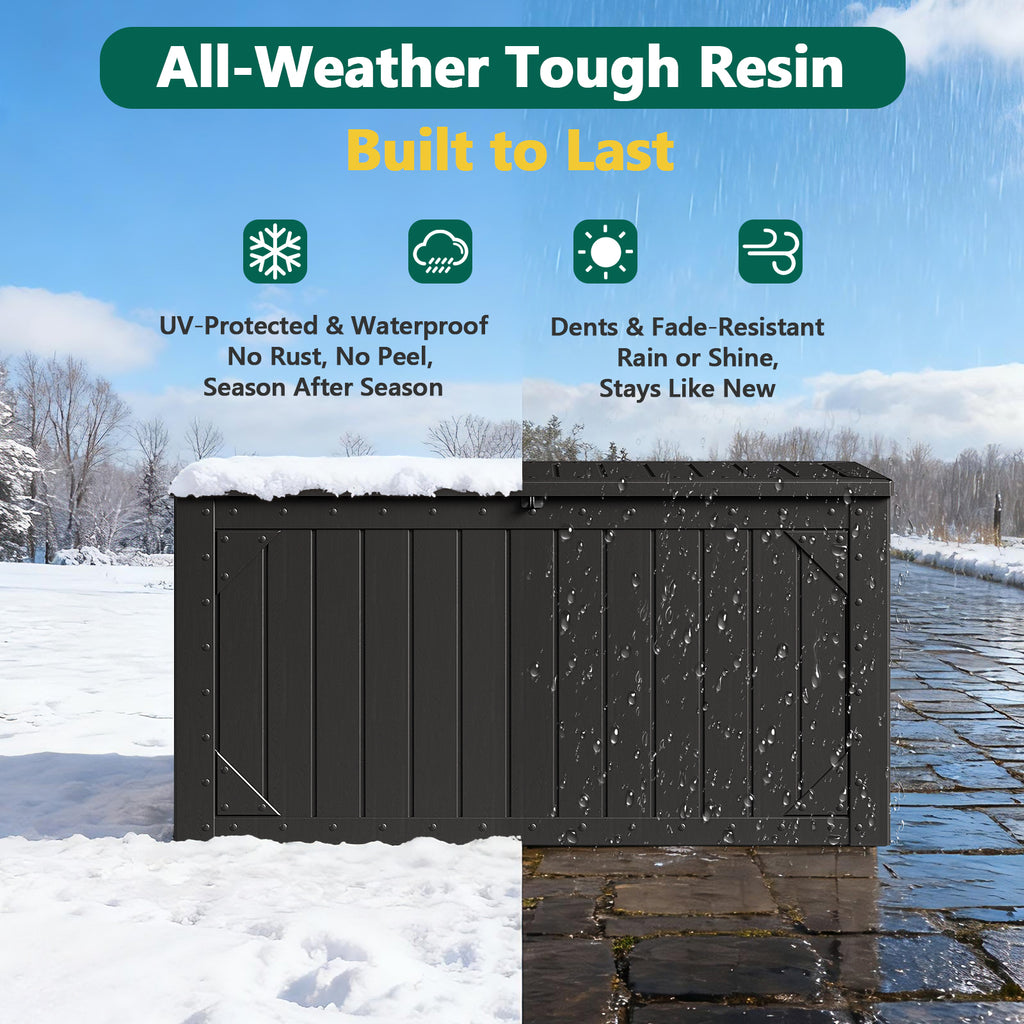 HaiNova 100 Gallon Outdoor Storage Resin Deck Box, Lockable Patio Outdoor Storage Box for Furniture, Garden Tools and Tools Storage, Waterproof, Black