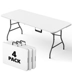 HaiNova 4 Pack 6ft Folding Table, 72" × 30" with Carry Handle, Stain Resistant Foldable Table for Camping Party Picnic, White