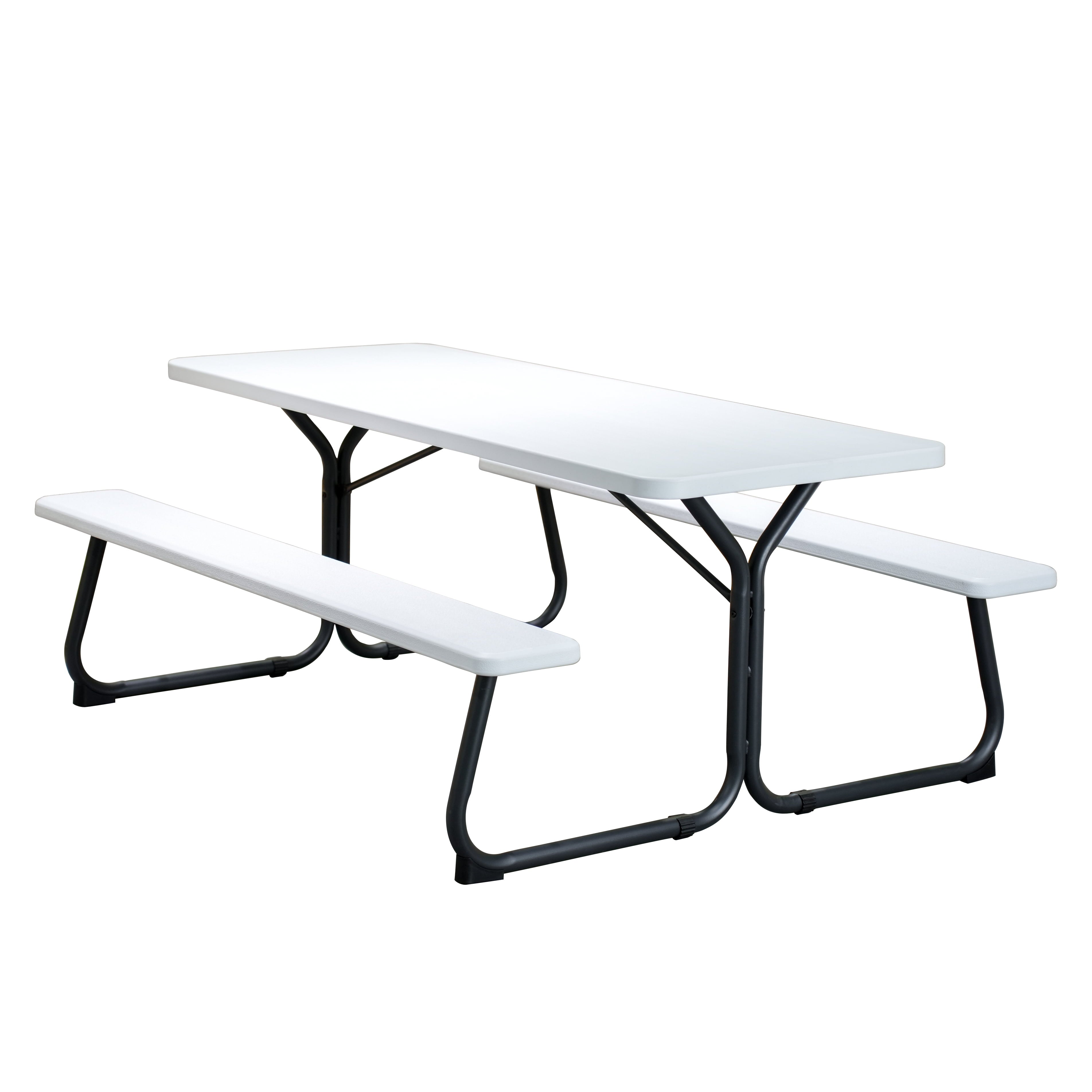 HaiNova 6 ft Outdoor Picnic Table & Bench Set, Seats 6 | UV Protected Waterproof HDPE, Powder-Coated Steel Frame, All-Weather Patio Furniture, White