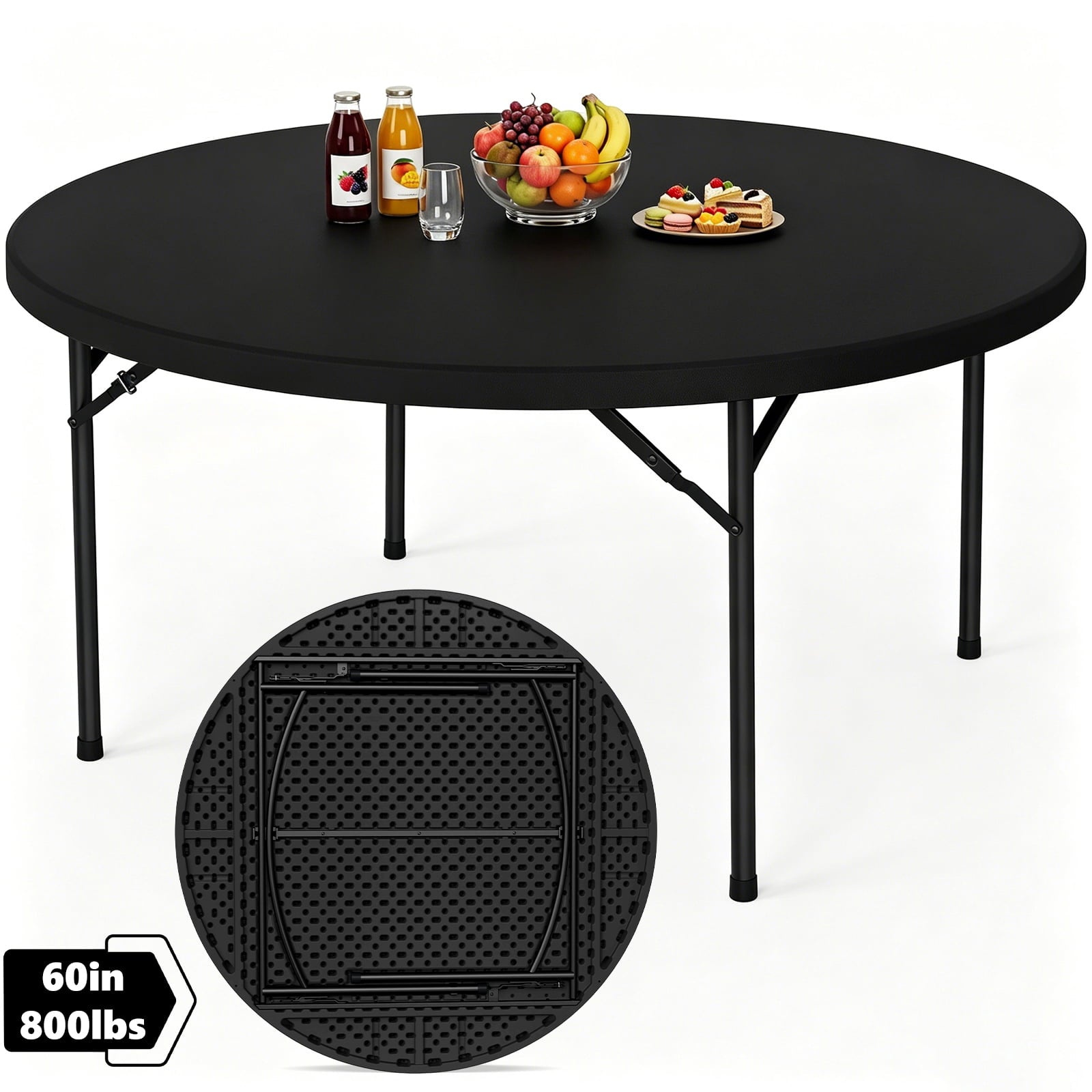 HaiNova 60in Round Folding Table, Heavy Duty Plastic Table for Commercial Event Wedding Party Desk, Accommodate 6-8 People, White