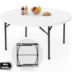 HaiNova 60in Round Folding Table, Heavy Duty Plastic Table for Commercial Event Wedding Party Desk, Accommodate 6-8 People, White
