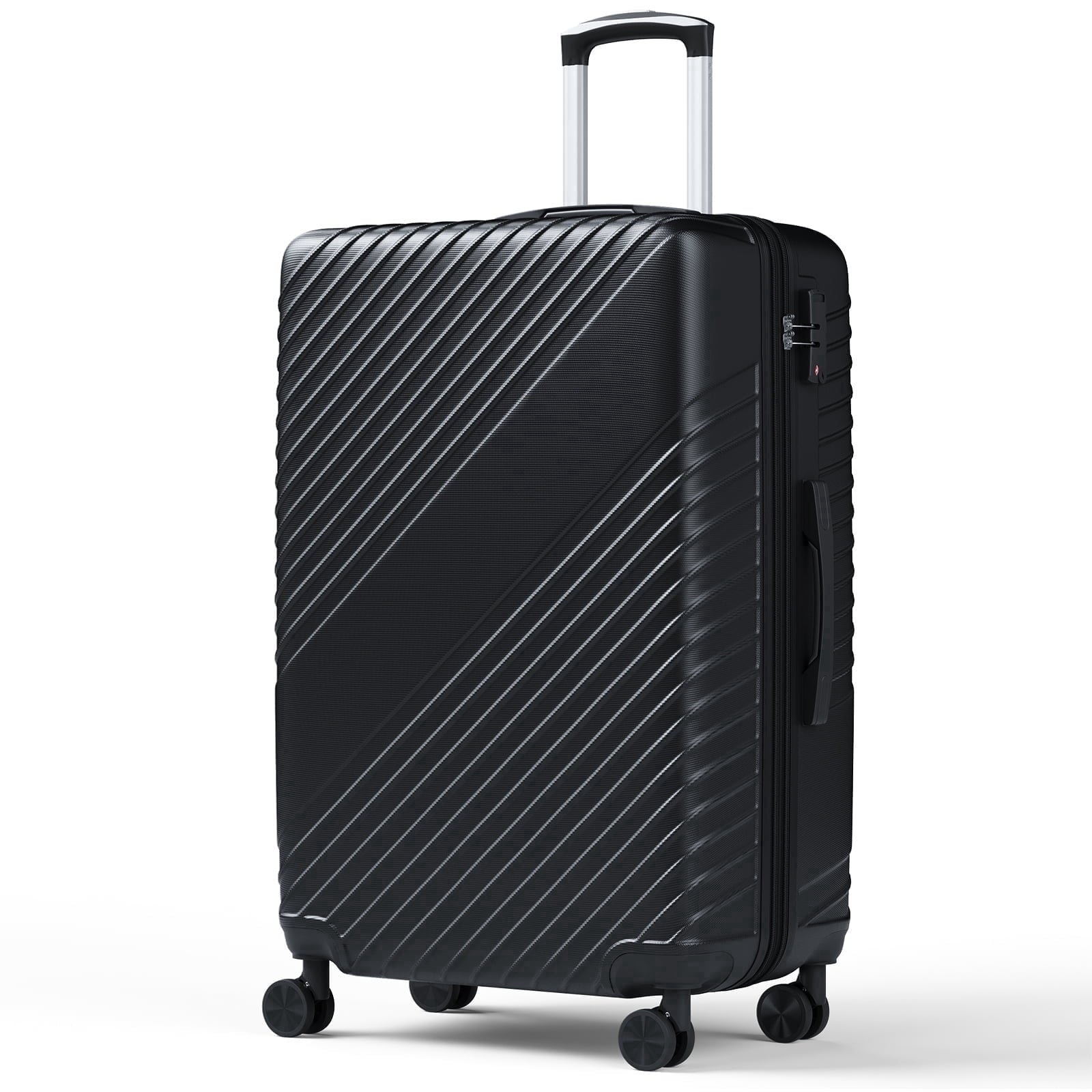 WASUHE 24" Hardside Medium Checked Expandable Luggage,Hardshell Suitcase With Divider Pockets,Four 360-Spinner Wheels,Expandable For Up to 15% More Space,With Scratch-Resistant Surface,Black