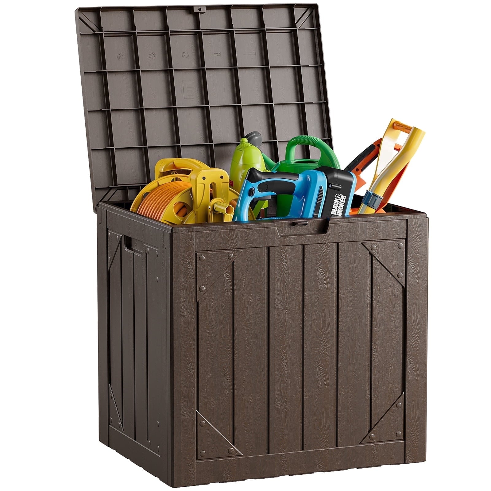WASUHE 30 Gallon Resin Deck Box, Waterproof & Outdoor Small Storage Box for Cushion Storage and Outdoor Delivery Storage, UV Resistant, Lockable, Gray, Gray