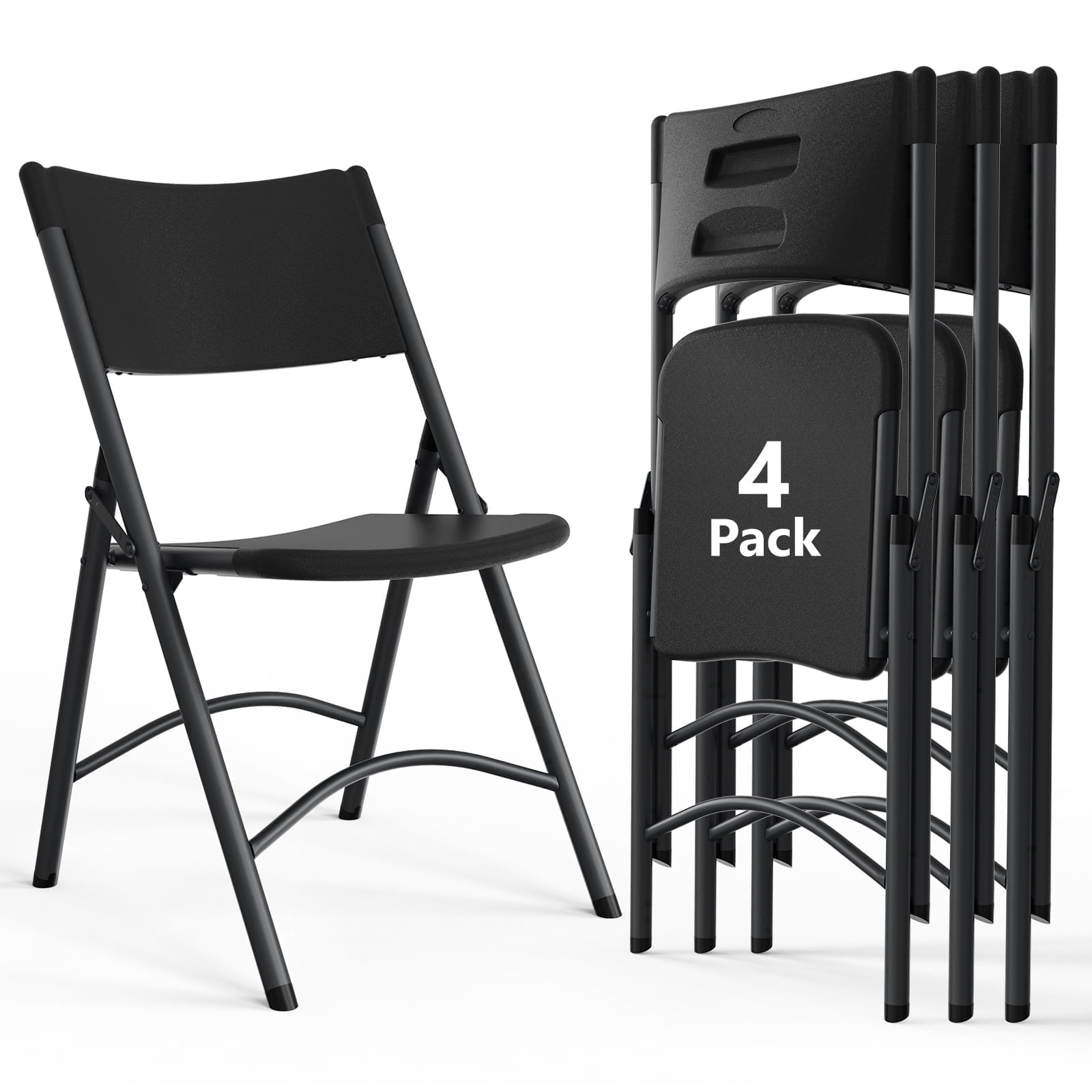 HaiNova 4 Pack White Blow-Molded Folding Chairs, Portable Chair for Adults, 600lbs Capacity Metal Frame, Comfortable Seat for Party, Banquet