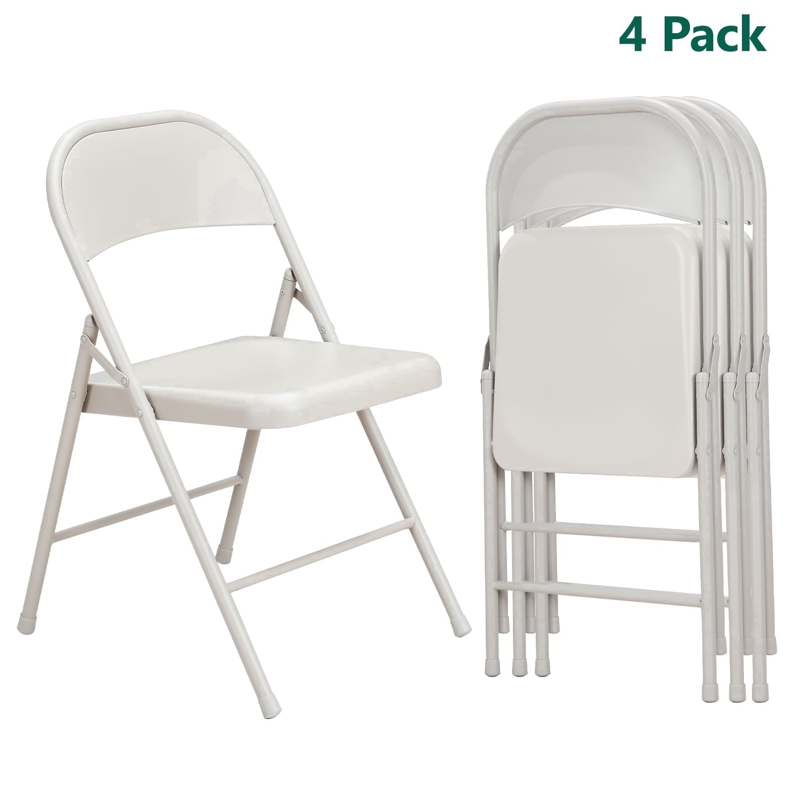 HaiNova All Iron Steel Folding Chair 4 Pack,Durable Portable,Capacity 350 lbs, Indoor/Outdoor Dual-Use Seating for Various Occasions, Khaki