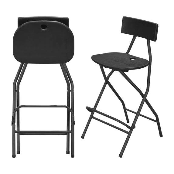 HaiNova Black Folding Bar Stool with Backrest, Blow-molded/Metal Frame, Durable and Sturdy Folding Chair for Indoor/Outdoor Kitchen Shop Cafe