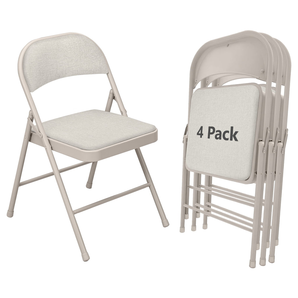 HaiNova Fabric Folding Chair 4 Pack, with Fabric Padded Cushion & Back, Metal Frame, Easy to Use and Store for Home, Office, Party, Khaki