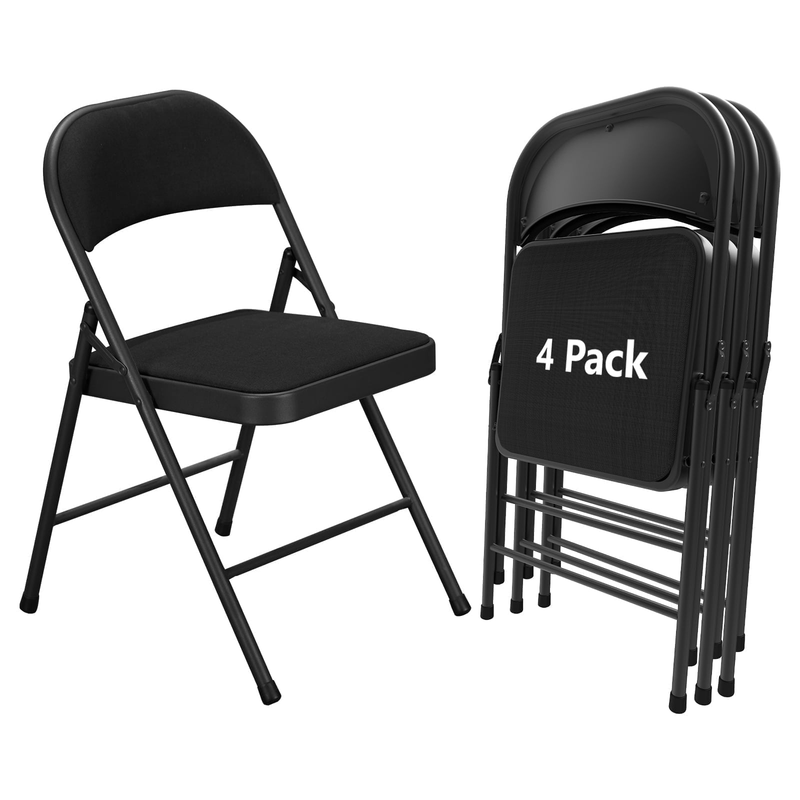 HaiNova Fabric Folding Chair 4 Pack, with Fabric Padded Cushion & Back, Metal Frame, Easy to Use and Store for Home, Office, Party, Khaki
