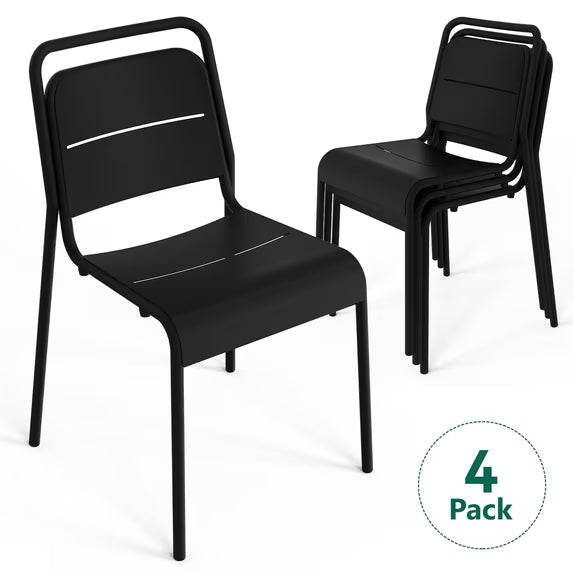 HaiNova Metal Stackable Dining Chairs with Armrest 4 Pack, Black Outdoor Heavy-Duty Chair, 300 lbs Max - All Weather for Indoor/Outdoor