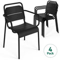 HaiNova Metal Stackable Dining Chairs with Armrest 4 Pack, Black Outdoor Heavy-Duty Chair, 300 lbs Max - All Weather for Indoor/Outdoor