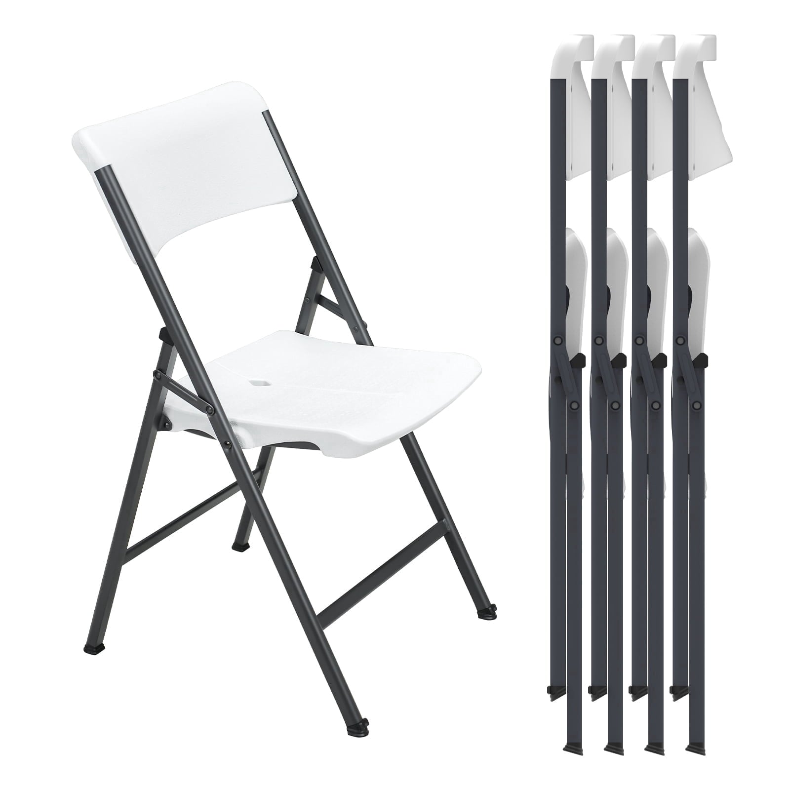HaiNova 4 Pack Black Folding Heavy Duty Chair with Reinfoced Steel Frame, 400 LB Load Bearing for Indoor/Outdoor, Wedding, Party, Restaurant, Patio