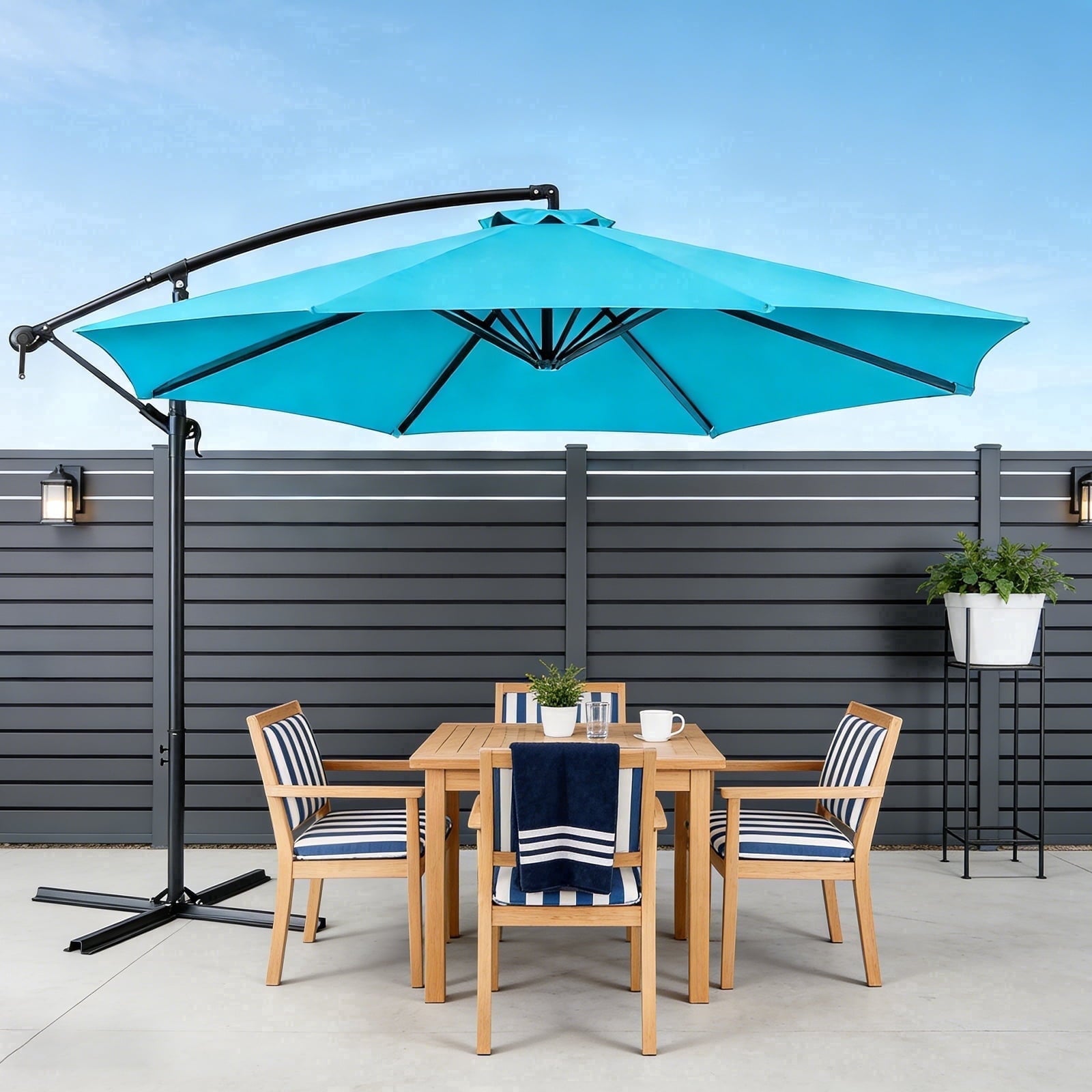HaiNova 10 ft Offset Patio Umbrella With Base Included ,All-Weather UV Protection Cantilever Umbrella Suitable For Garden, Backyard and Beach, Khaki