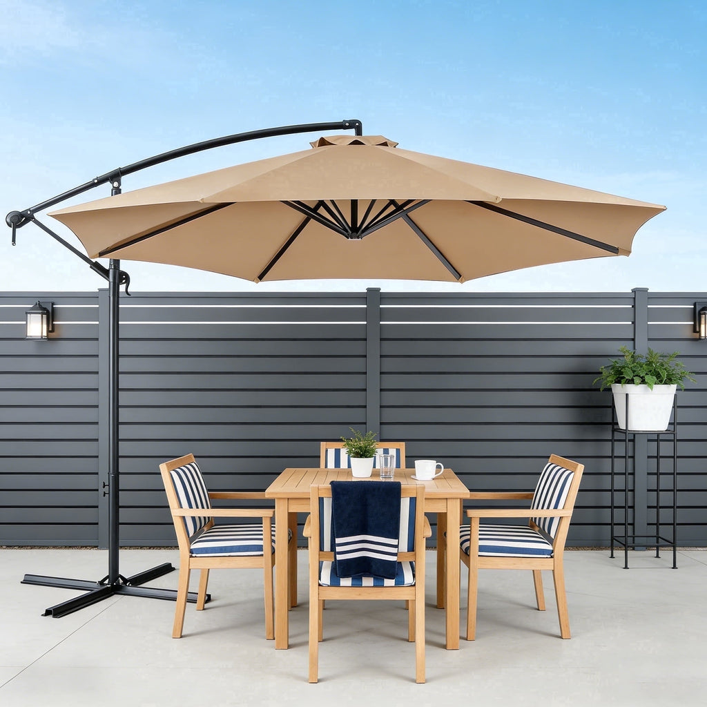 HaiNova 10 ft Offset Patio Umbrella With Base Included ,All-Weather UV Protection Cantilever Umbrella Suitable For Garden, Backyard and Beach, Khaki