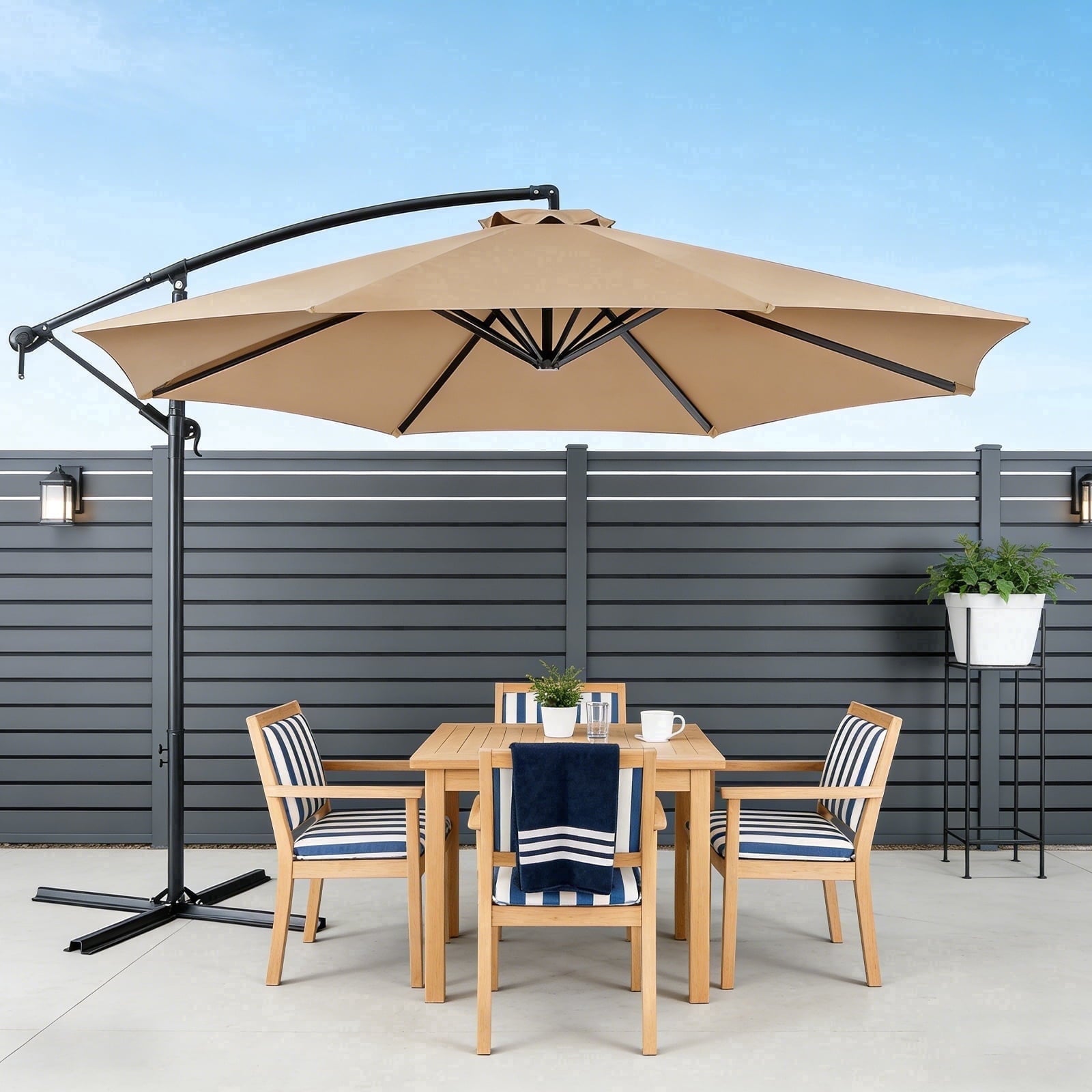 HaiNova 10 ft Offset Patio Umbrella With Base Included ,All-Weather UV Protection Cantilever Umbrella Suitable For Garden, Backyard and Beach, Khaki