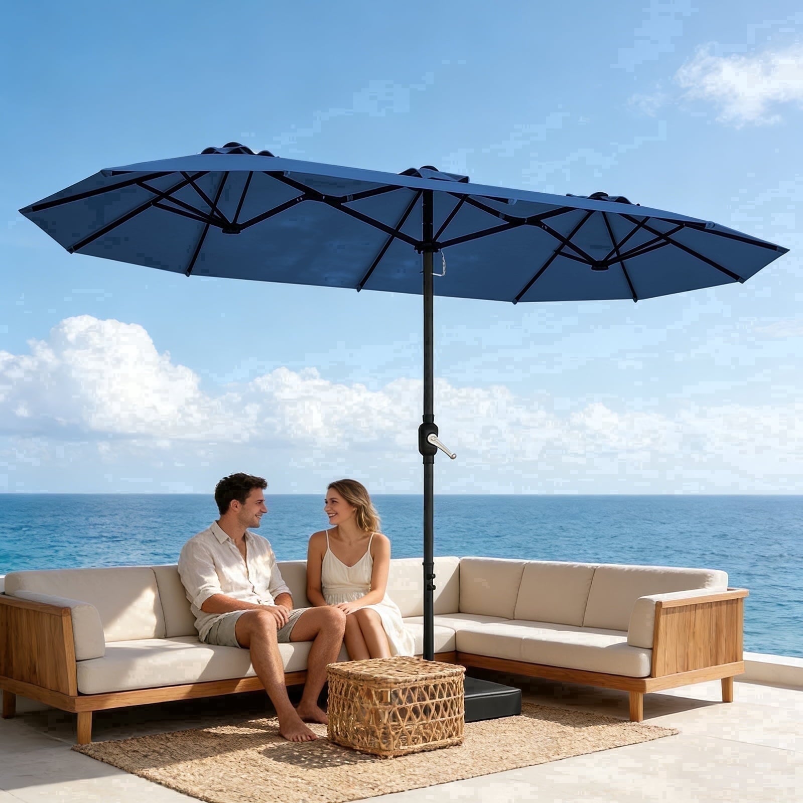 HaiNova 15Ft Patio Umbrella With Base-Mounted, Foldable And Portable Outdoor Sunshade For Backyards, Beaches And Gardens, Khaki