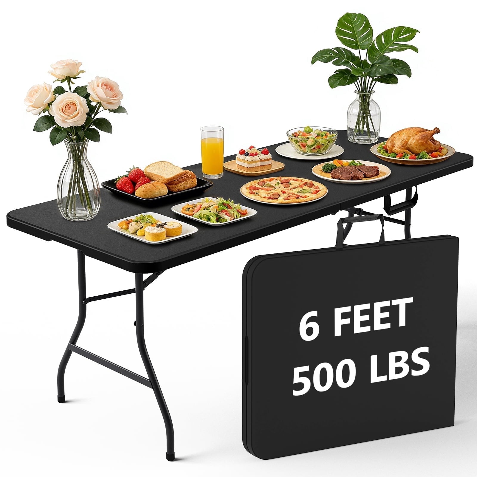 HaiNova 6ft Folding Table, Portable Camping Table with Handle, Durable and Anti-fouling Picnic Table Suitable for Party, Camping and Picnic, Khaki