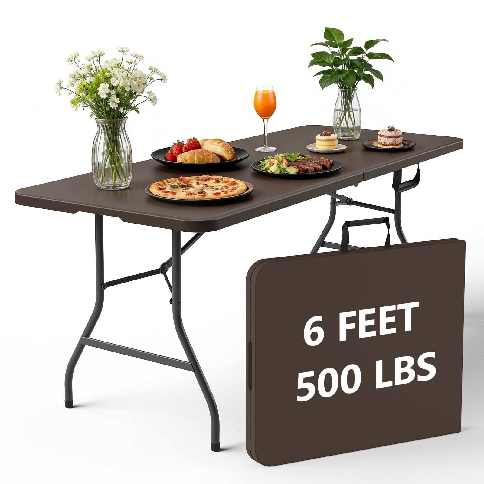 HaiNova 6ft Folding Table, Portable Camping Table with Handle, Durable and Anti-fouling Picnic Table Suitable for Party, Camping and Picnic, Khaki