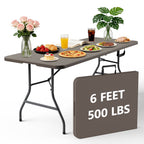 HaiNova 6ft Folding Table, Portable Camping Table with Handle, Durable and Anti-fouling Picnic Table Suitable for Party, Camping and Picnic, Khaki