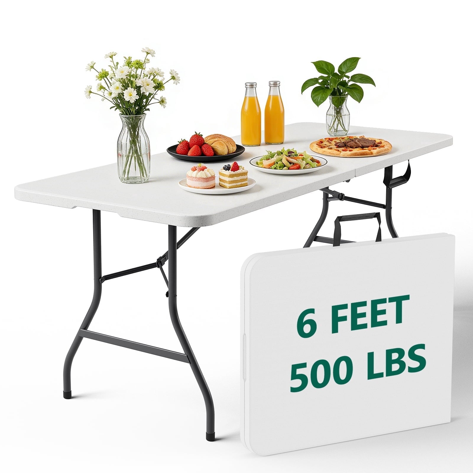 HaiNova 6ft Folding Table, Portable Camping Table with Handle, Durable and Anti-fouling Picnic Table Suitable for Party, Camping and Picnic, Khaki