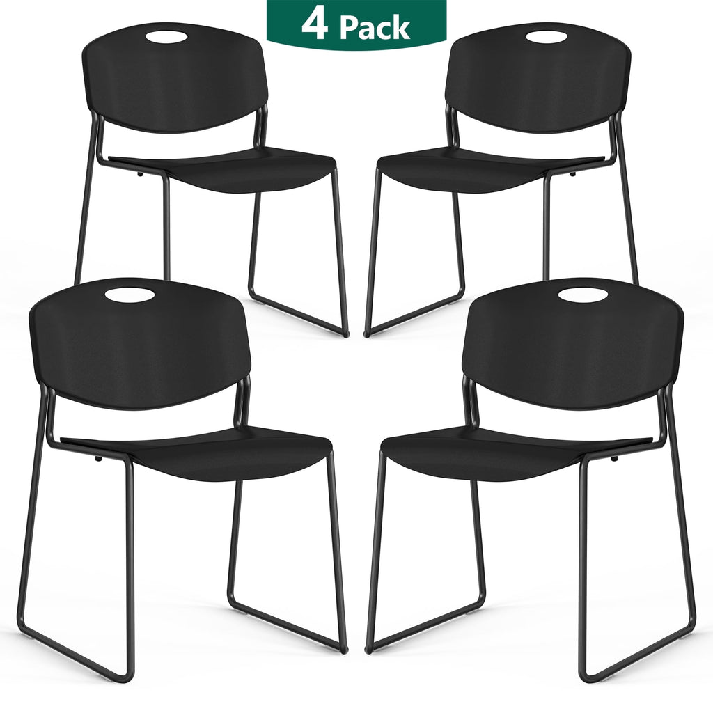 WLLJOY Black Sled Base Stack Chair 4 Pack, Metal Frame Max-Load bearing 350 lbs, Stackable Chairs for Waiting Room, Conference Room