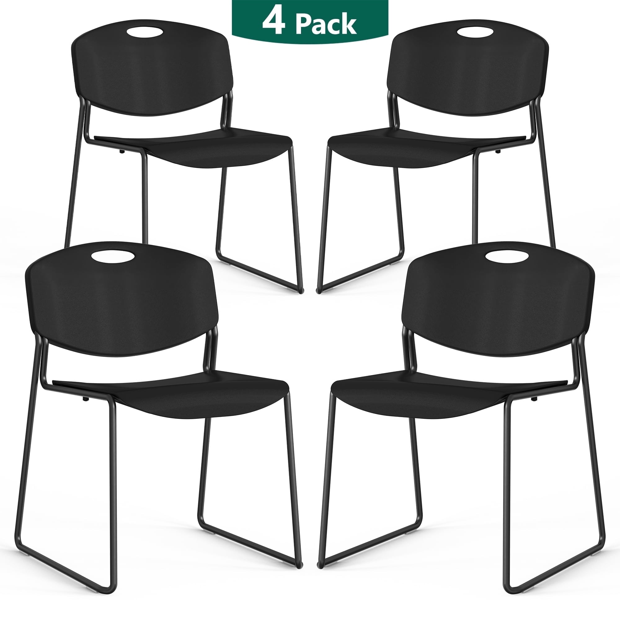 WLLJOY Black Sled Base Stack Chair 4 Pack, Metal Frame Max-Load bearing 350 lbs, Stackable Chairs for Waiting Room, Conference Room