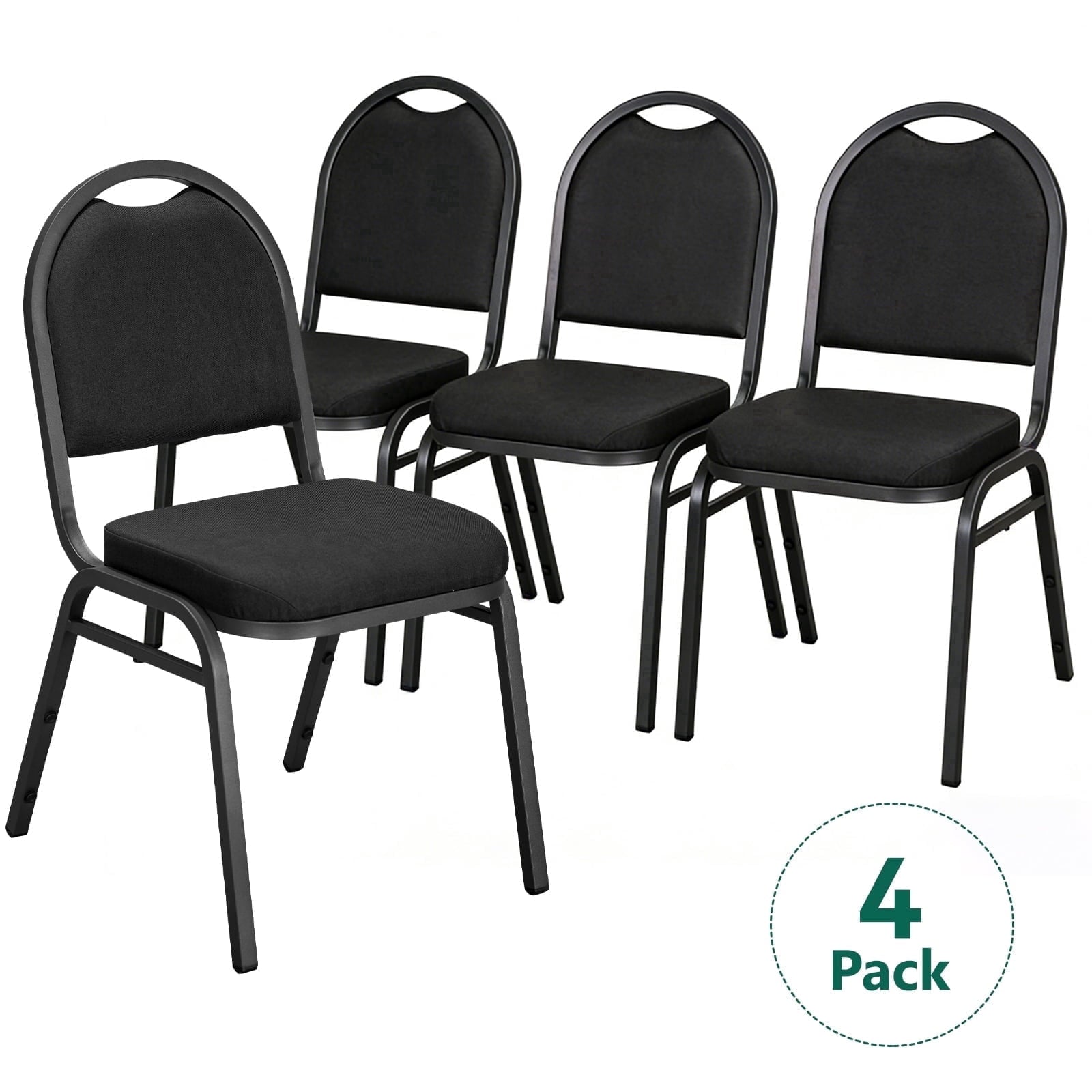 HaiNova Dome Back Stack Chair 4 Pack, with Black Vinyl Seat and Back, 500-lb Weight Capacity, Black Steel Frame, for Banquets, Weddings, Black