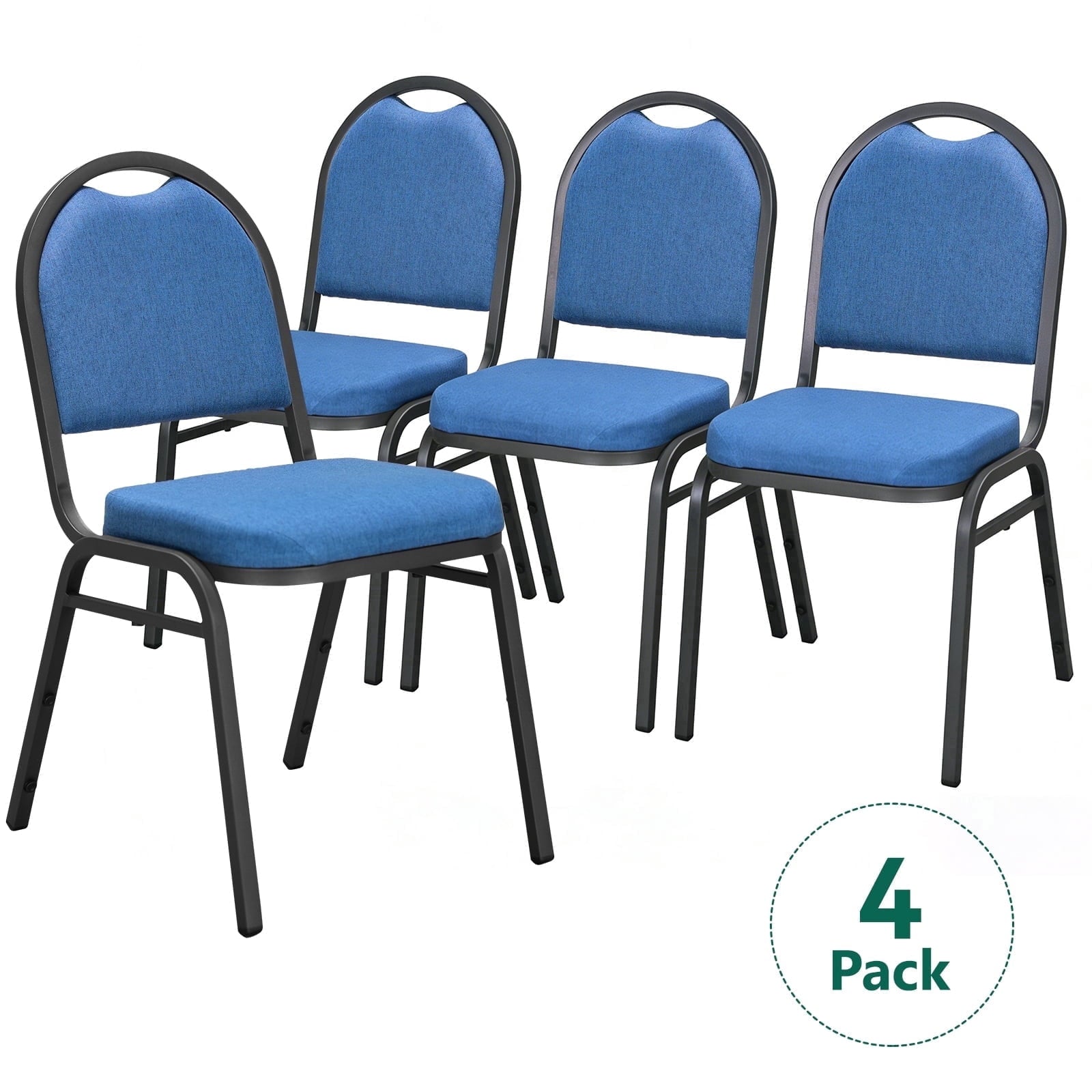 HaiNova Dome Back Stack Chair 4 Pack, with Black Vinyl Seat and Back, 500-lb Weight Capacity, Black Steel Frame, for Banquets, Weddings, Black