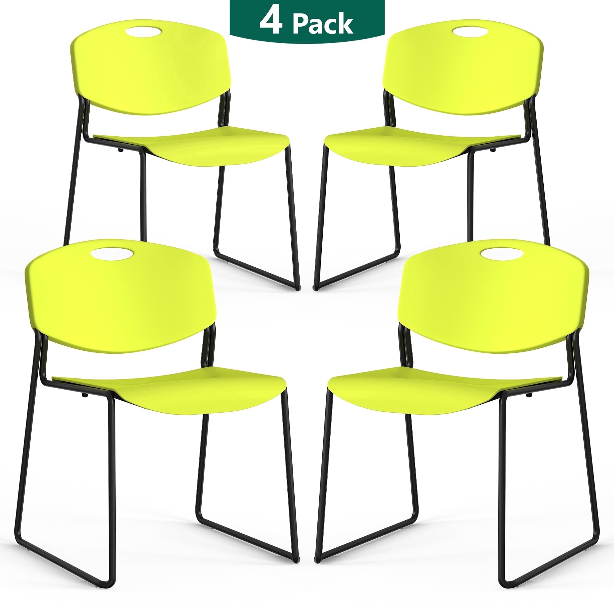WLLJOY Black Sled Base Stack Chair 4 Pack, Metal Frame Max-Load bearing 350 lbs, Stackable Chairs for Waiting Room, Conference Room