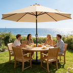 WLLJOY 9FT Outdoor Patio Umbrella Table Market Umbrella with Push Button Tilt/Crank, UV Protection Waterproof Suitable for Garden, Deck, Khaki