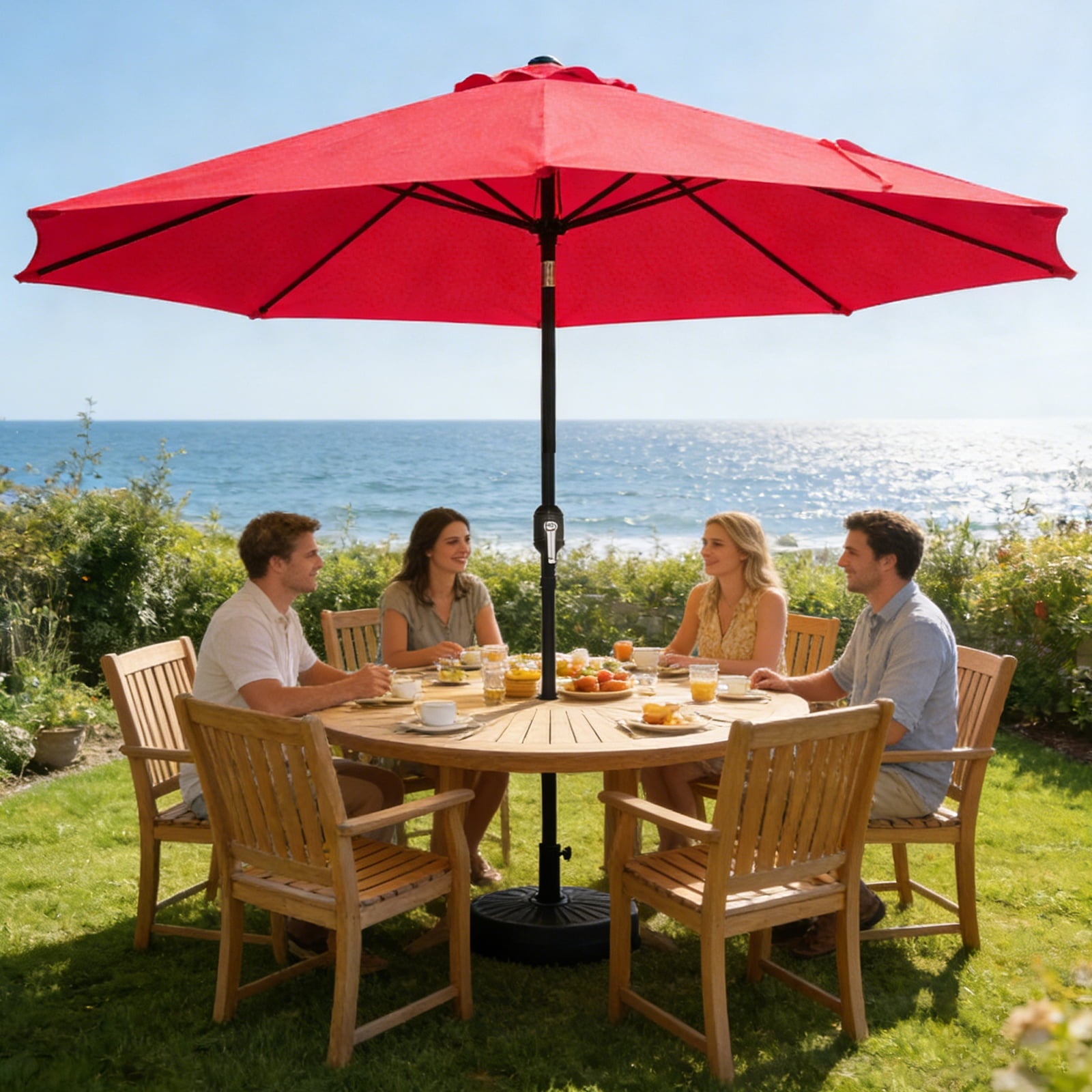 WLLJOY 9FT Outdoor Patio Umbrella Table Market Umbrella with Push Button Tilt/Crank, UV Protection Waterproof Suitable for Garden, Deck, Khaki