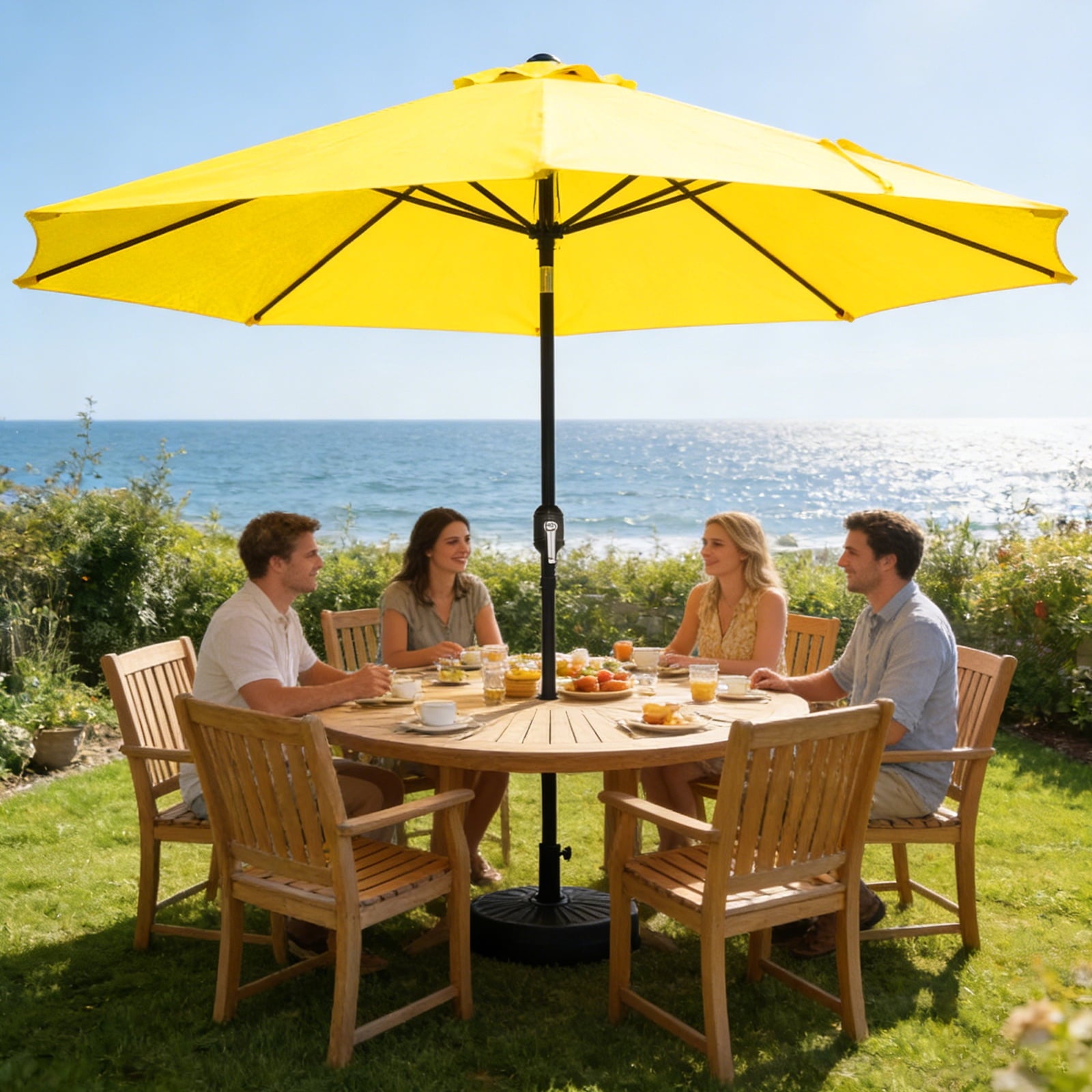WLLJOY 9FT Outdoor Patio Umbrella Table Market Umbrella with Push Button Tilt/Crank, UV Protection Waterproof Suitable for Garden, Deck, Khaki