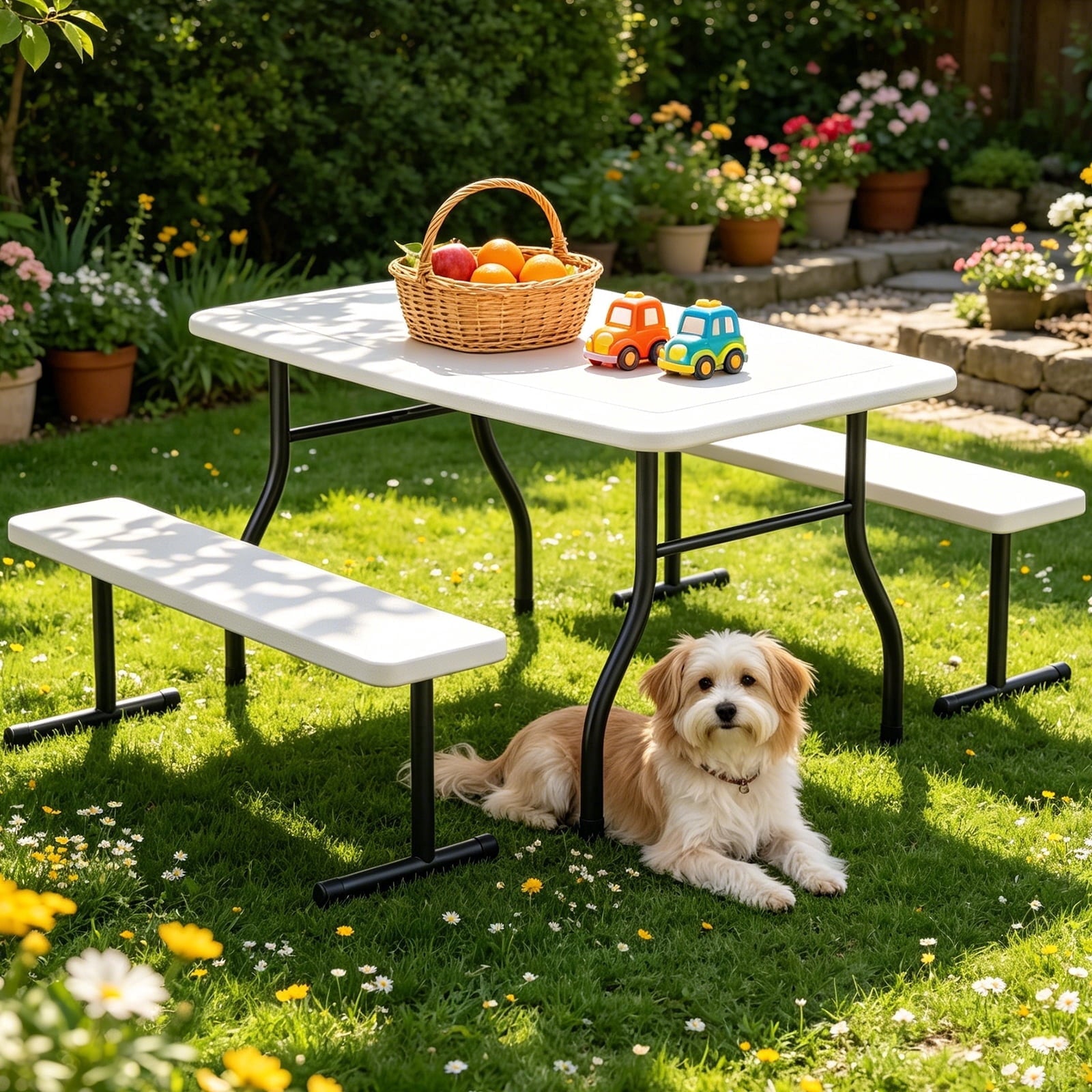 WLLJOY 3-Piece Kids Picnic Tableset, Outdoor Portable Small Table with Long Bench, Waterresistance and Easy to Clean, Suitable for Patio, Garden and living Room