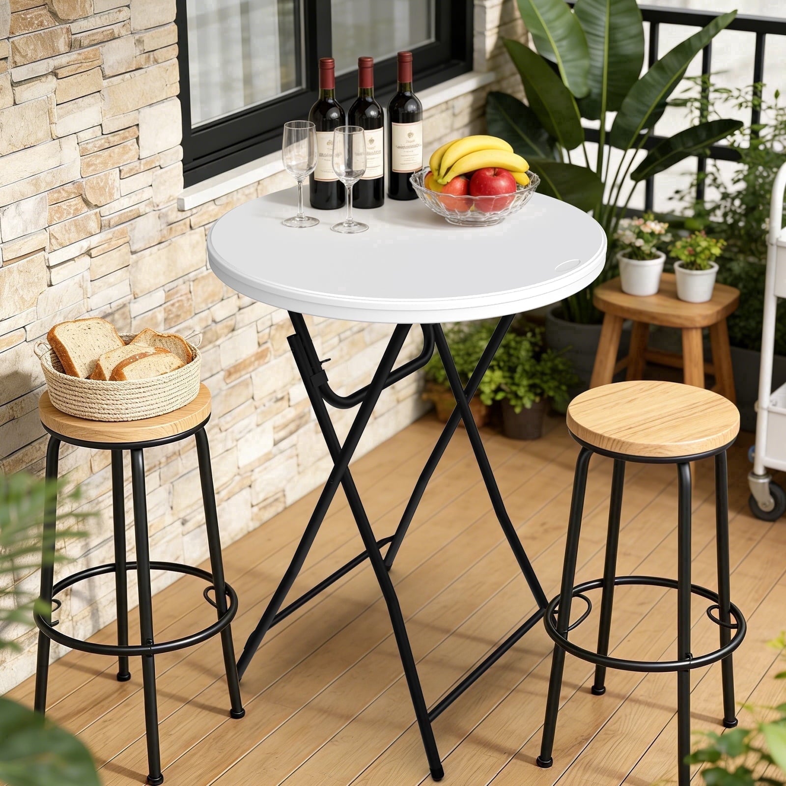 HaiNova 32in Folding Round High Top Table, Cocktail Table, with Removable Legs, Tall Bistro Foldable Bar Height Table for Parties, Patio, Black