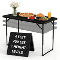HaiNova 4 Ft Adjustable Height Folding Table, Max Load 400lbs, Portable Camping Table with Handle for Home Party, Camping Parties and Weddings, Black